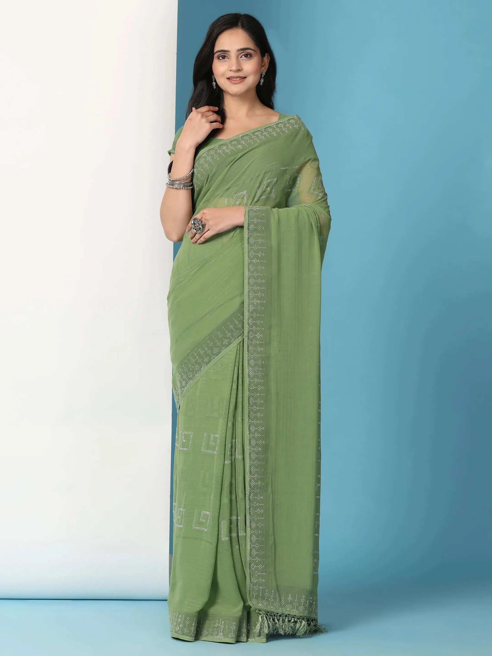 Georgette  Siroski Diamond Work Saree