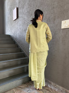 Heavy Chinon Jacket Saree With Blouse and Cording Embroidered Work