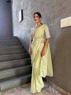 Ready To Wear Chinnon Embroidery Work Saree With Stitched Blouse