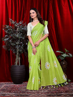 Ready To Wear Floral Print Handloom Pure Linen Saree