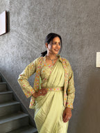 Heavy Chinon Jacket Saree With Blouse and Cording Embroidered Work