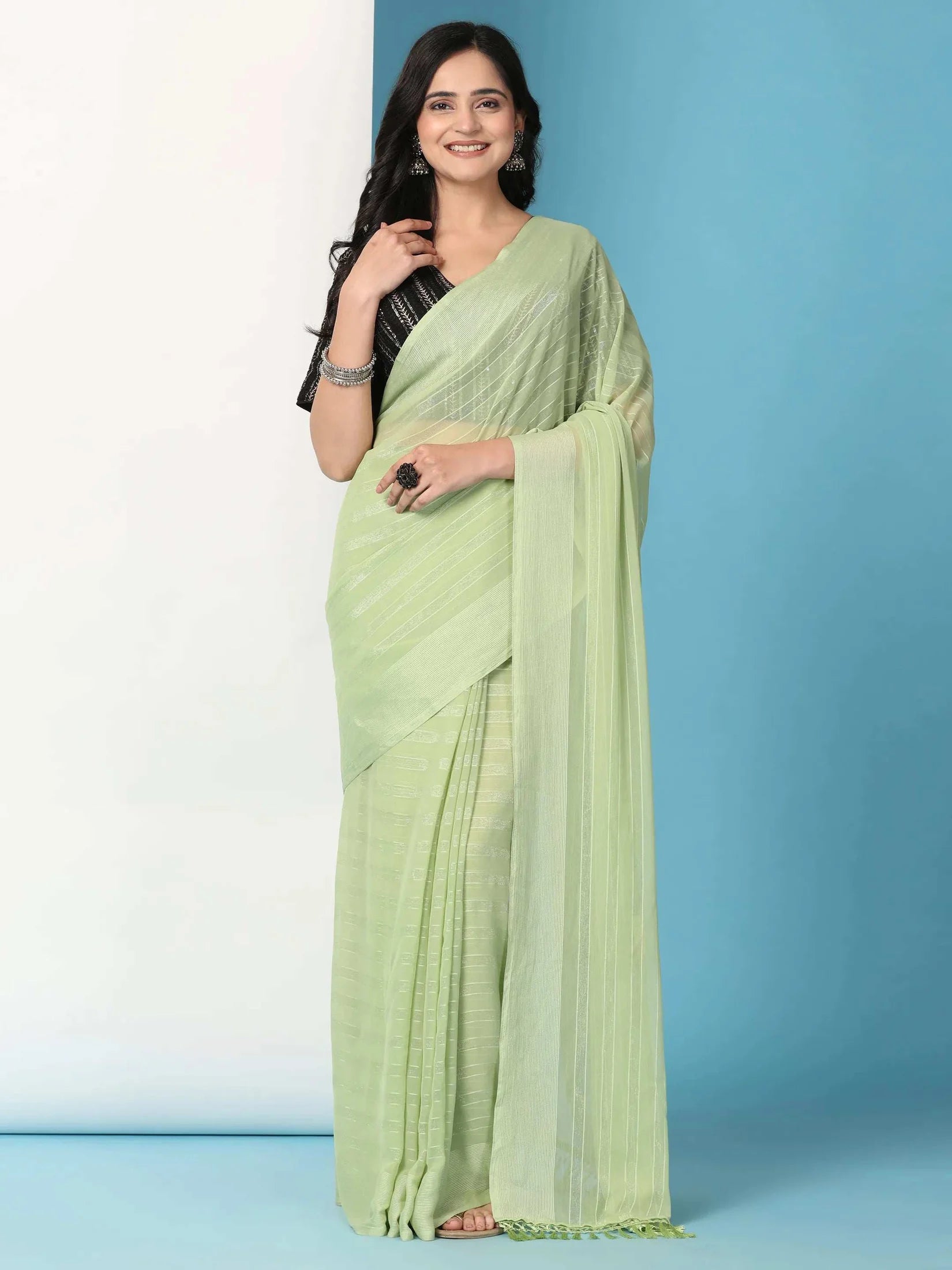Ready To Wear Chiffon Saree With Stitched Blouse