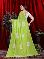 Ready To Wear Floral Print Handloom Pure Linen Saree