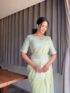 Ready To Wear Chinon Embroidery Work Saree With Stitched Blouse