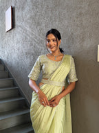 Ready To Wear Chinnon Embroidery Work Saree With Stitched Blouse