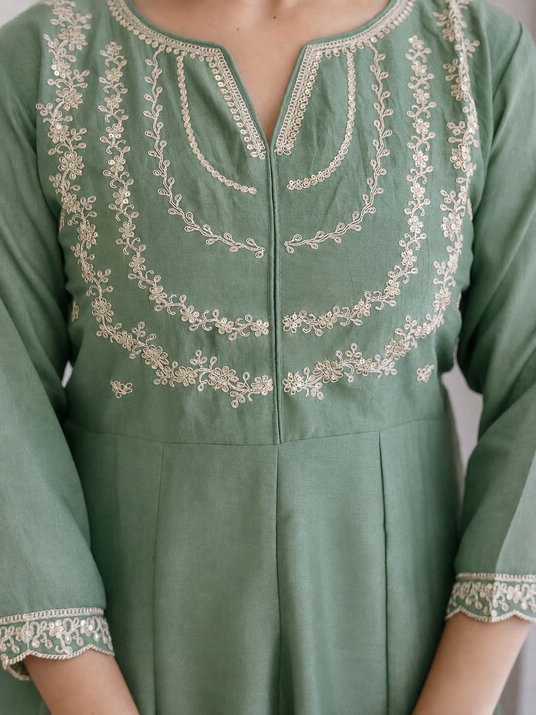 Embroidery Vichitra Silk Anarkali Kurta Pant Set With Dupatta