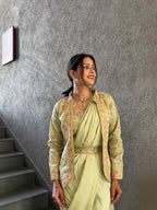 Heavy Chinon Jacket Saree With Blouse and Cording Embroidered Work