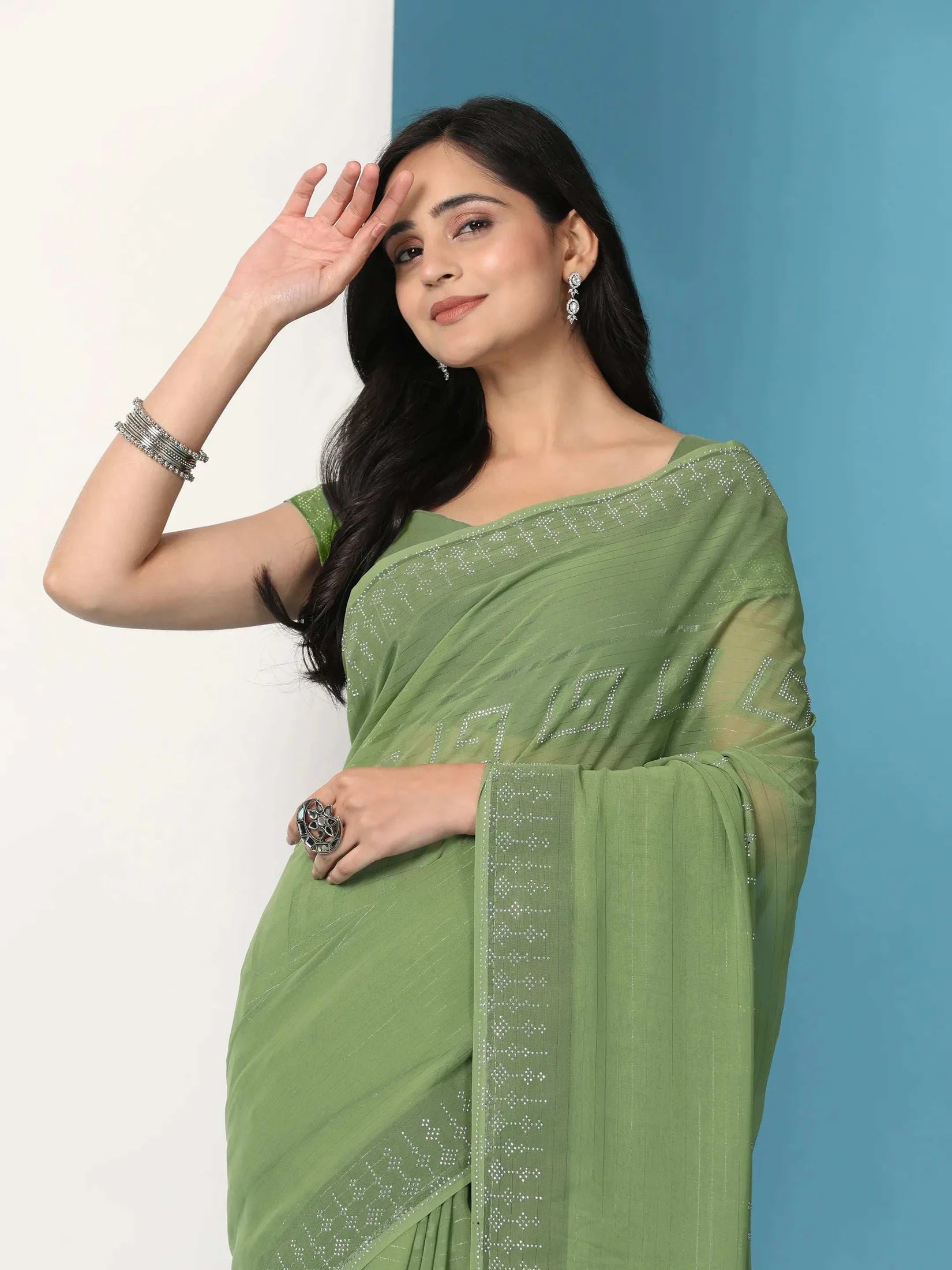 Georgette  Siroski Diamond Work Saree