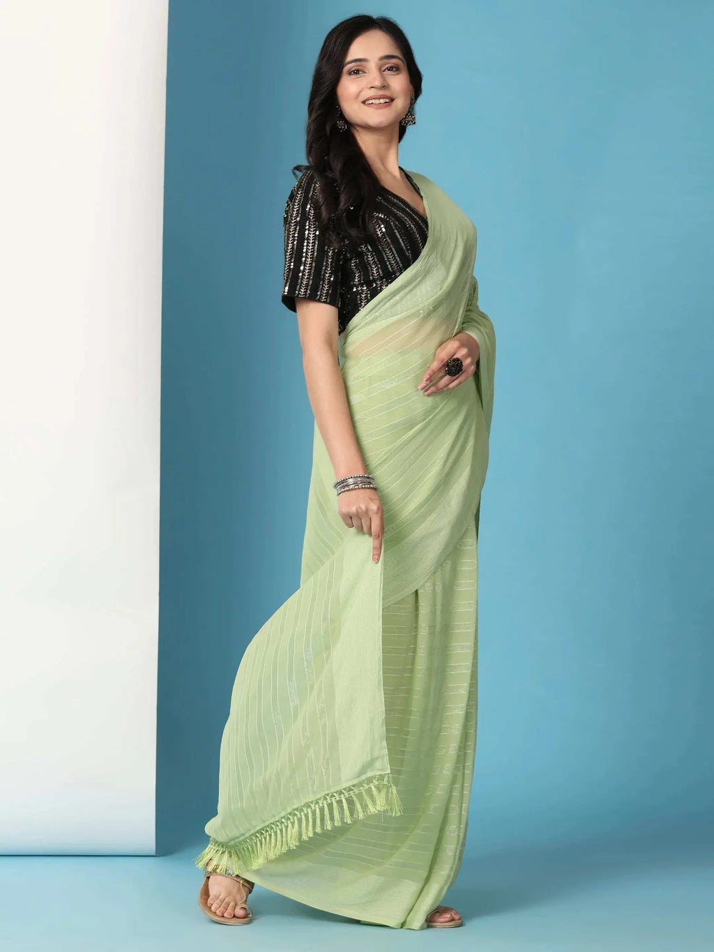 Ready To Wear Chiffon Saree With Stitched Blouse