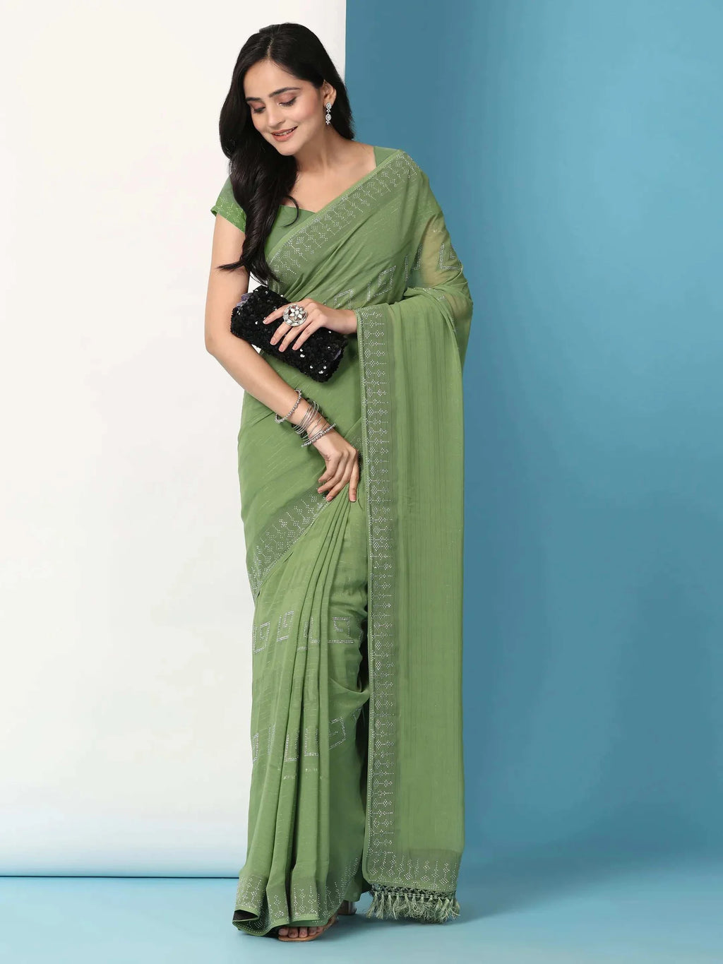 Georgette  Siroski Diamond Work Saree