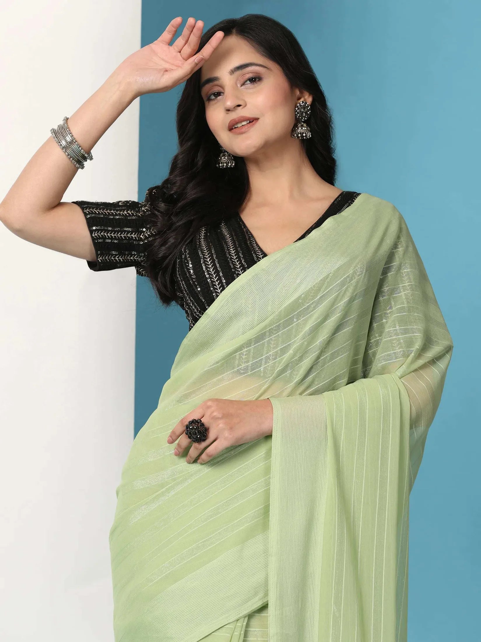 Ready To Wear Chiffon Saree With Stitched Blouse