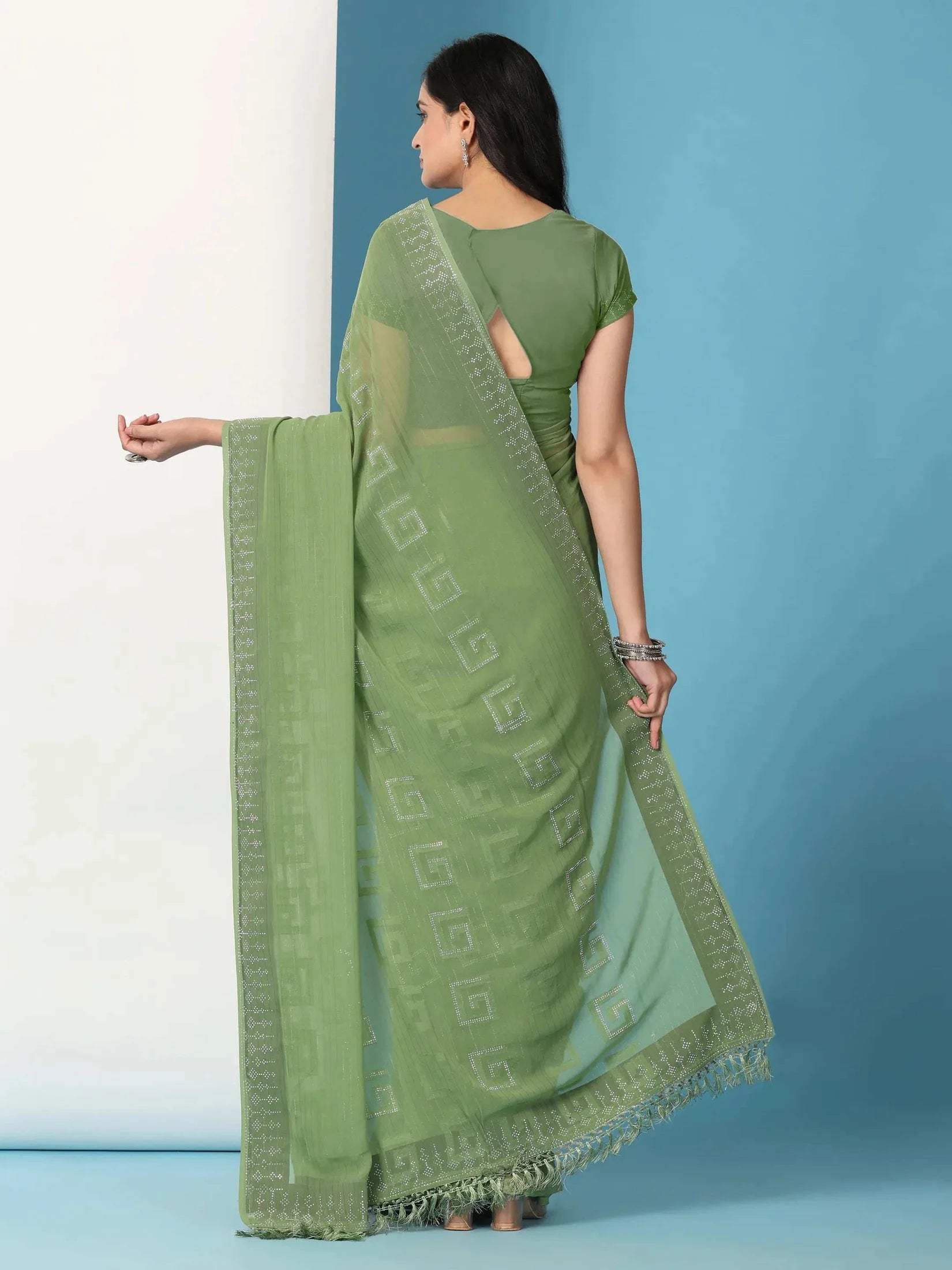 Georgette  Siroski Diamond Work Saree