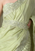 Chinon Solid Saree with Embroidered Lace Border