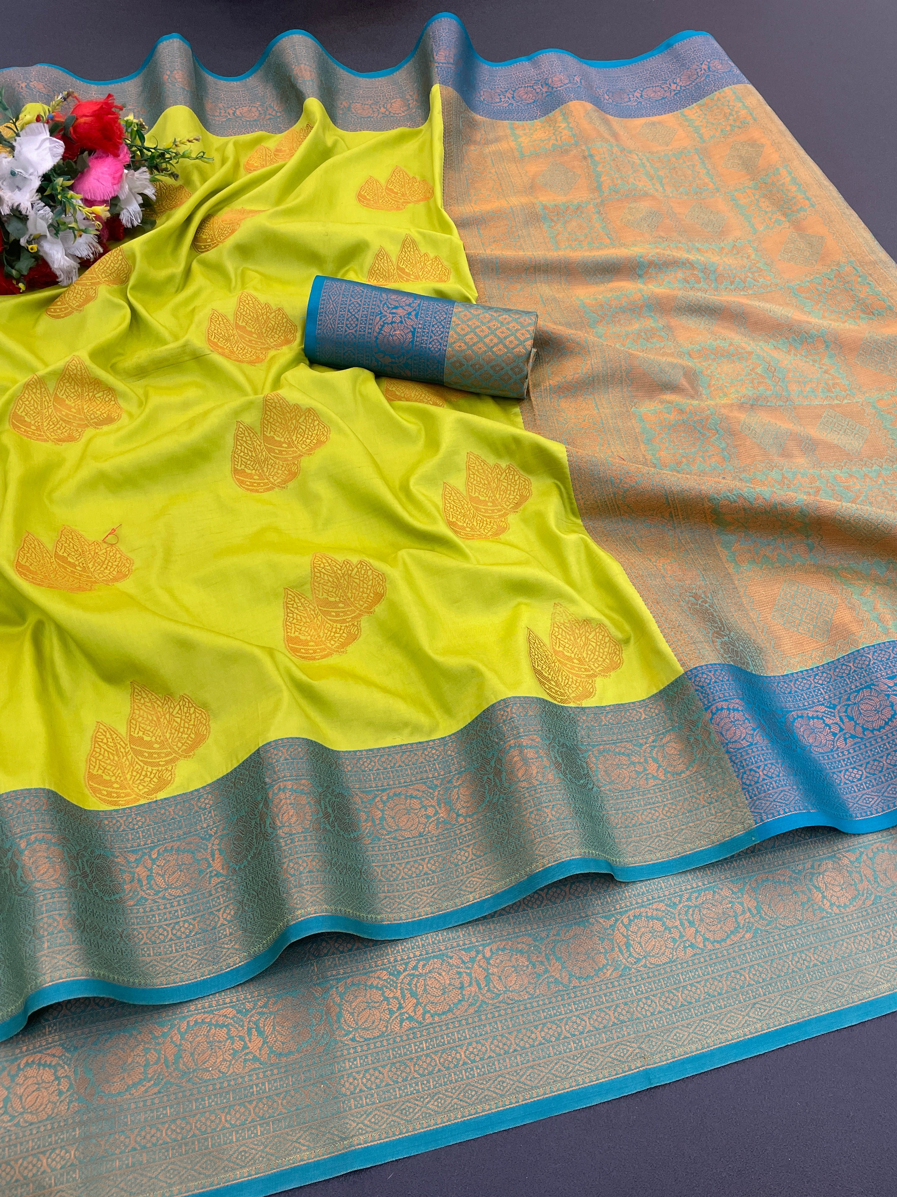 Woven Kanjivaram Soft Silk Copper Rich Pallu Saree