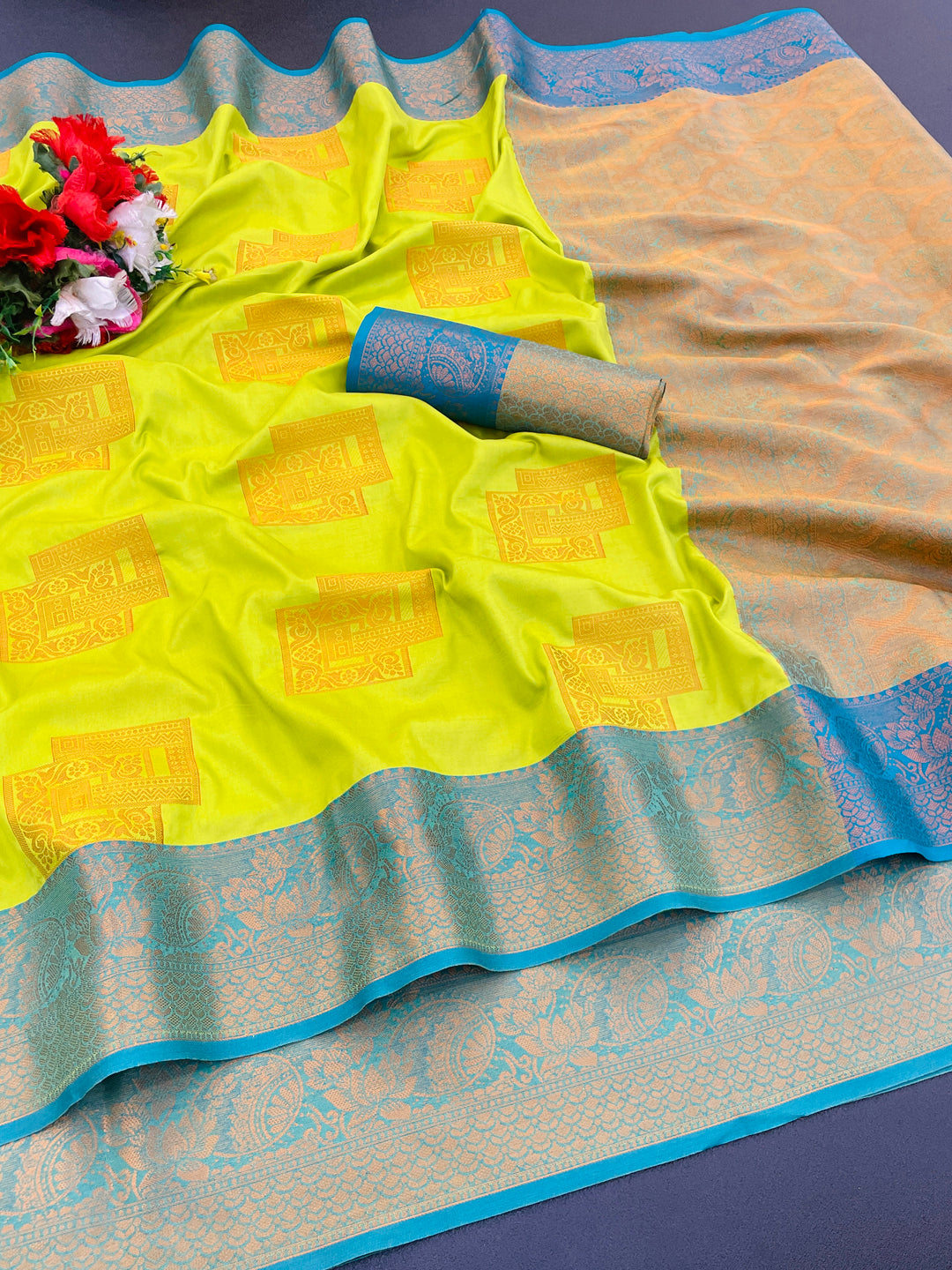 Woven Kanjivaram Soft Silk Copper Rich Pallu Saree