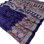 Soft Modal Silk Natural Ajrakh Printed Saree with Unstitched Blouse