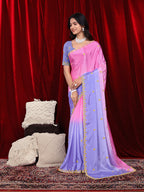 Chinon Saree in Dual Tone Shades with Embroidered Moti Border