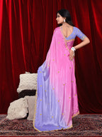 Chinon Saree in Dual Tone Shades with Embroidered Moti Border