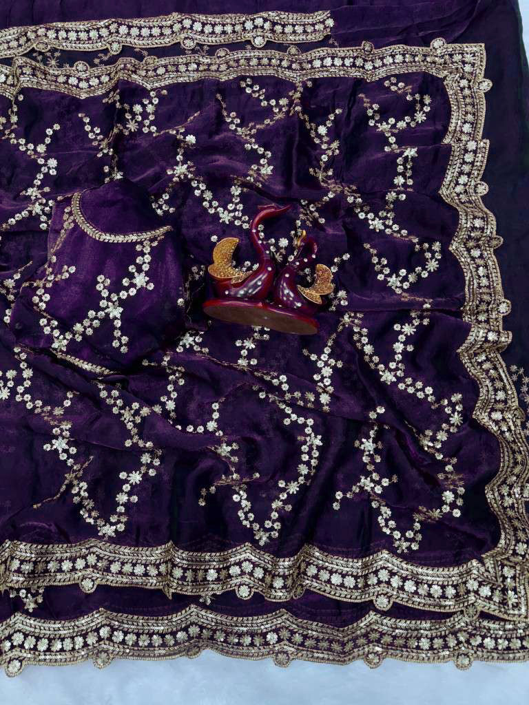 Premium Satin Silk & Chiffon Saree with All-Over Sequence Embroidery