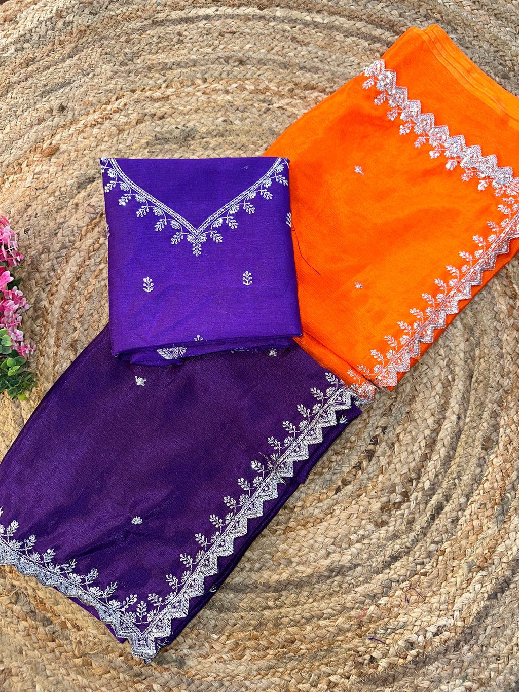 Chinon Embroidered Saree with Shaded Solid Color Design