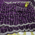 Chiffon Saree with Heavy Zari Embroidery & Scalloped Cutwork Border - Pionex Fab