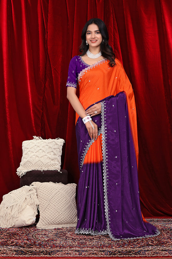 Chinon Embroidered Saree with Shaded Solid Color Design