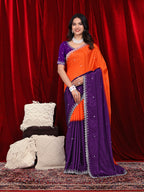 Chinon Embroidered Saree with Shaded Solid Color Design