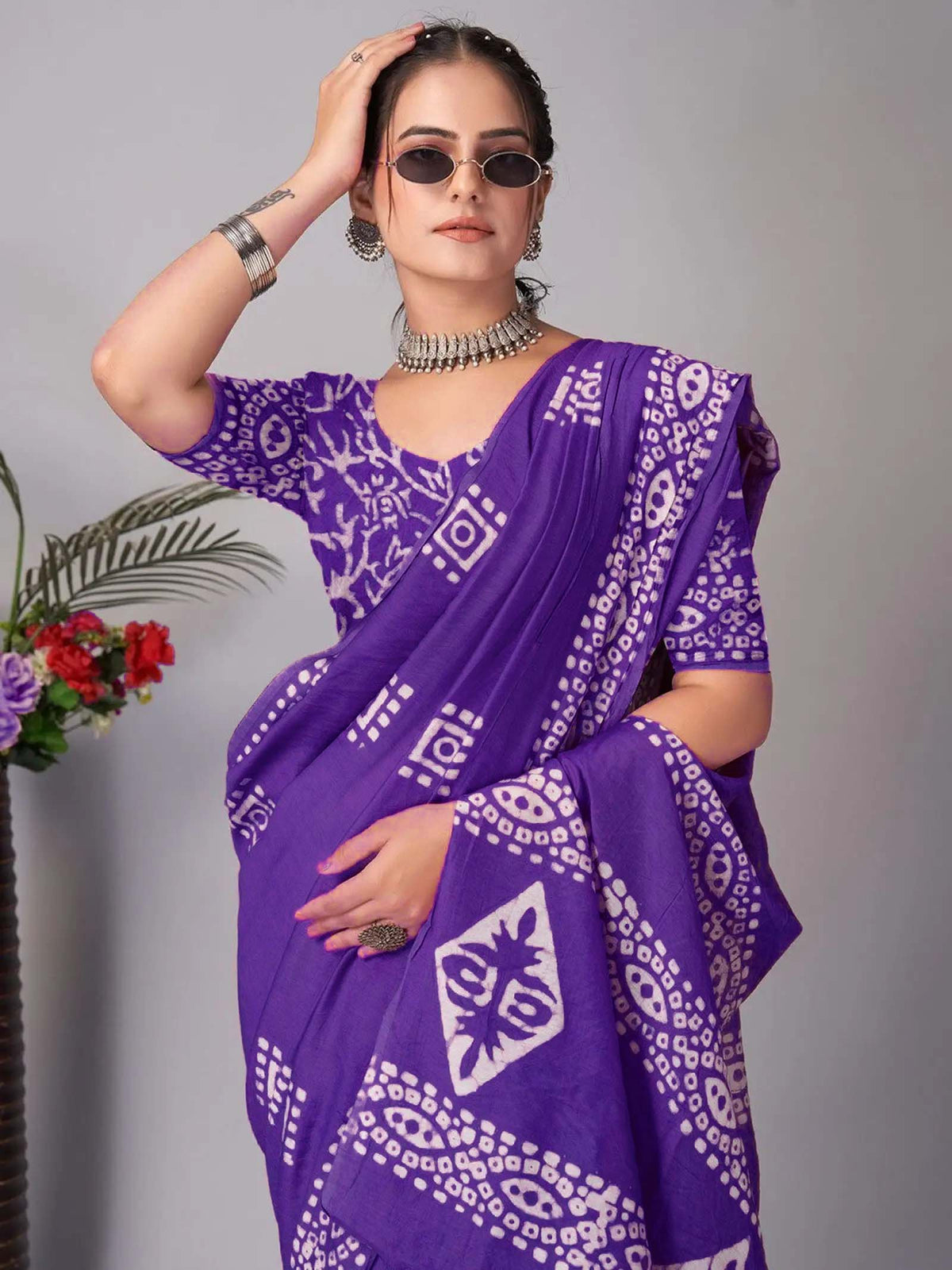 Mul Cotton Printed Saree for Women with Unstitched Blouse Piece