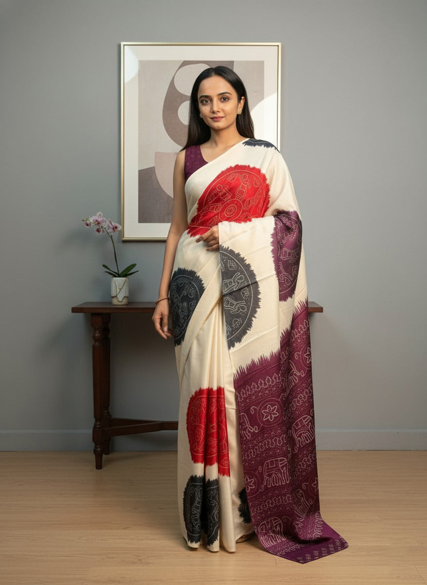 Bandhni Print Semi Model Satin Silk Saree