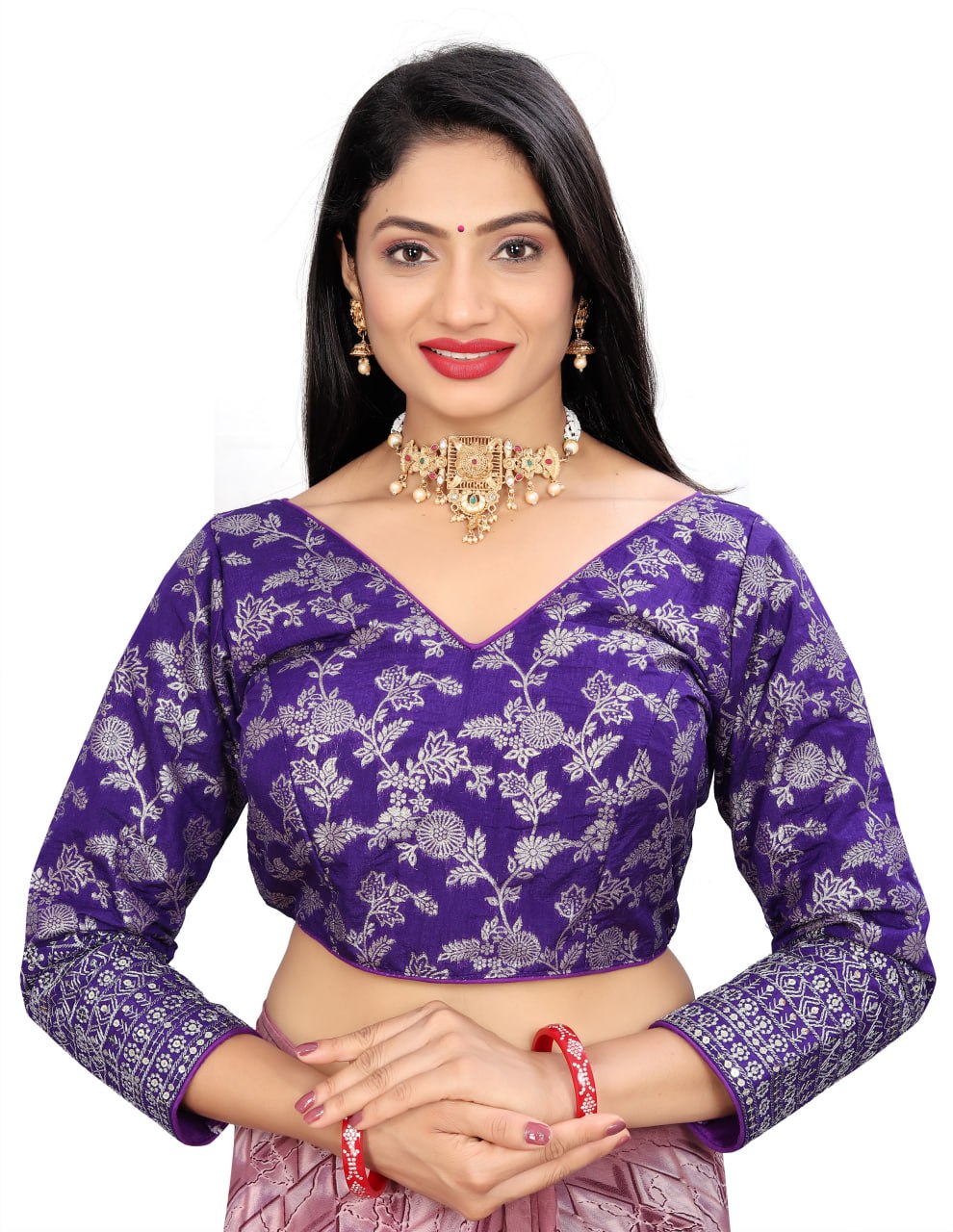Pure Dola Silk Jacquard Embroidered Blouse