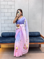 Exquisite Handpainted Crush Saree with Cut Dana Handwork & Designer Blouse