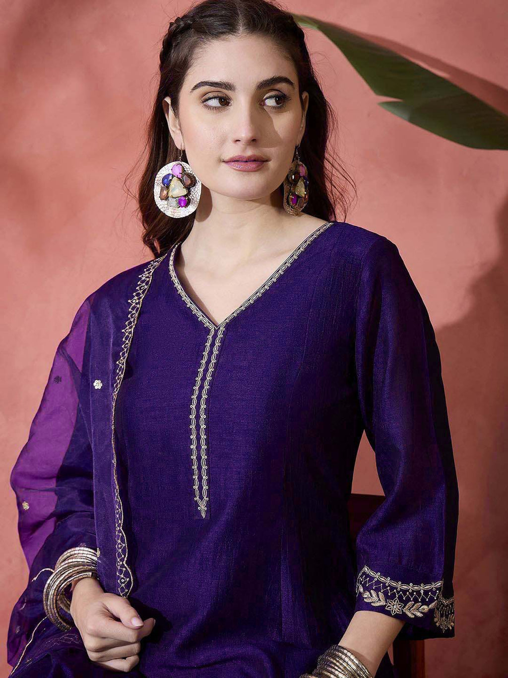 Elegant Zari Embroidered Silk Blend Anarkali Set