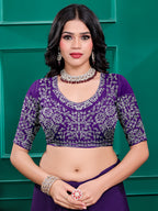 Chiffon Embroidery Sequence Lace Border Saree With Belt