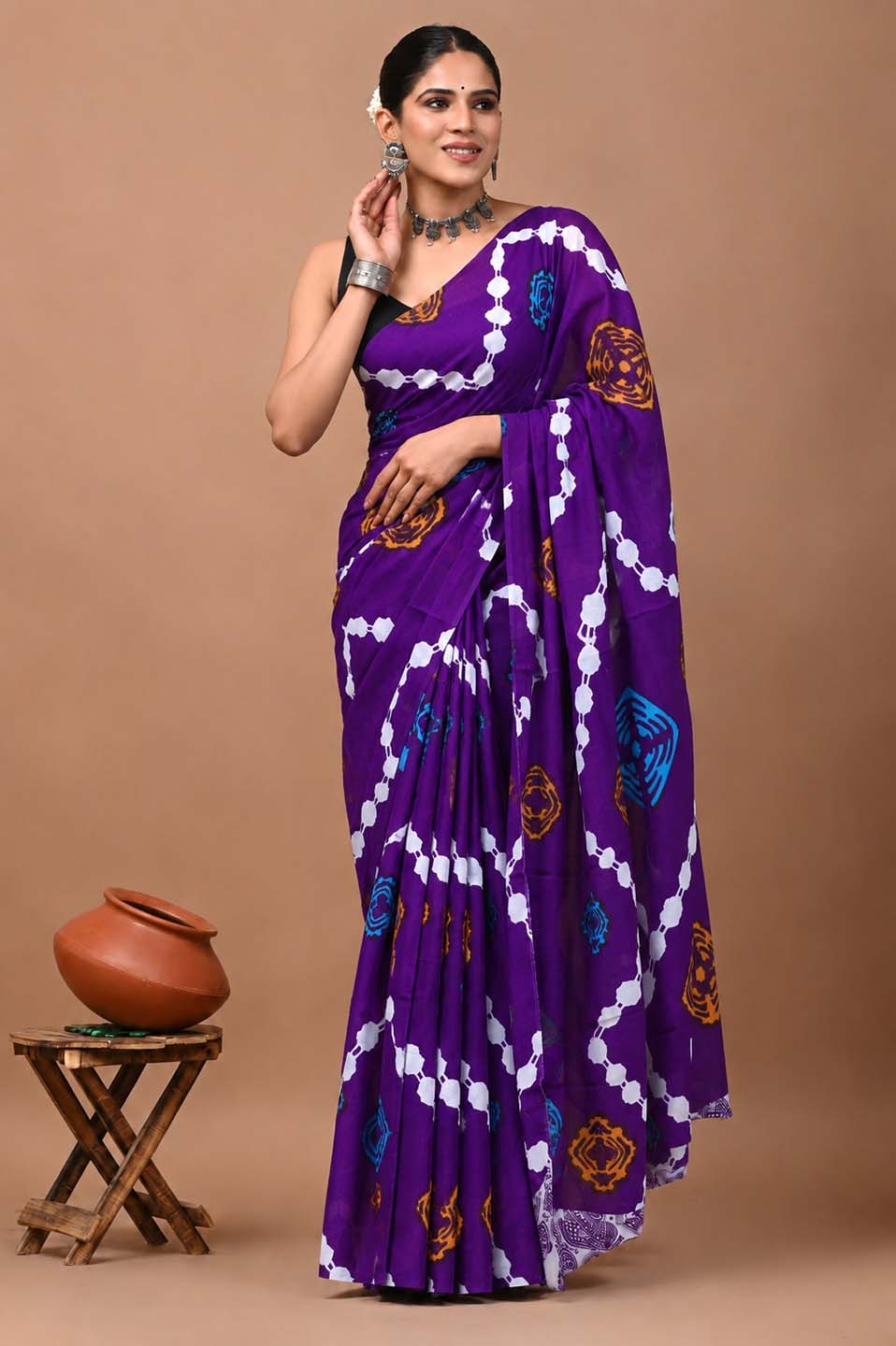 Ready to Wear Jaipuri Mul Cotton Geometric Printed Saree for Women