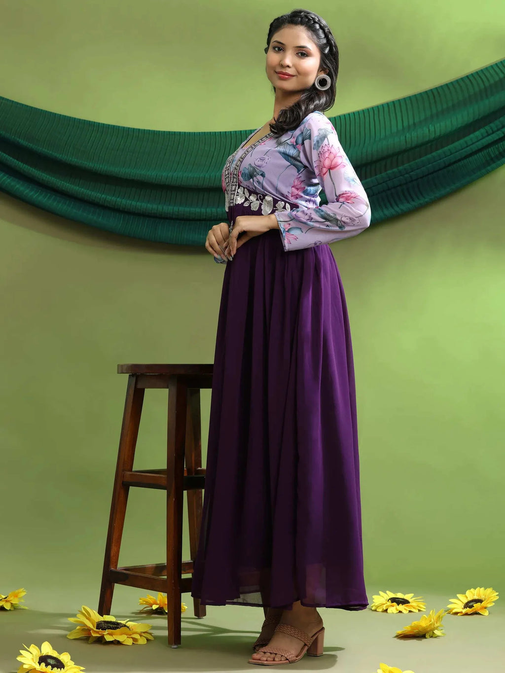 Georgette Embroidery Flared Maxi Gown