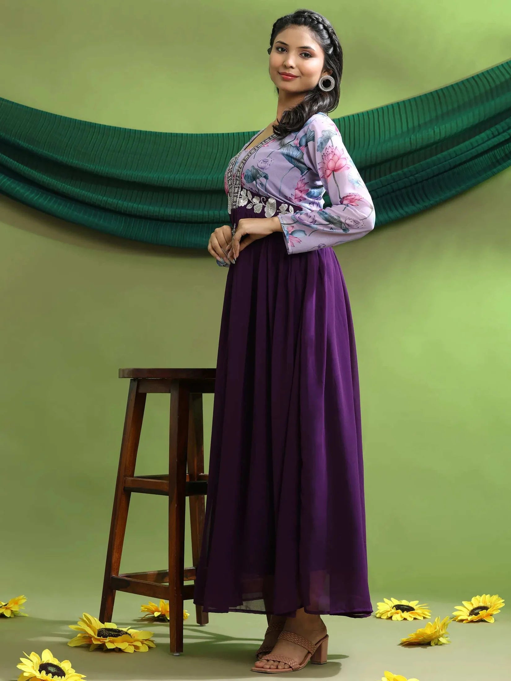 Georgette Embroidery Flared Maxi Gown