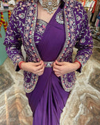 Trendy Indo-Western Ready-to-Wear Crepe Saree with Heavy Embroidered Koti & Stitched Blouse - Pionex Fab