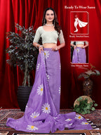 Ready To Wear Floral Print Handloom Pure Linen Saree