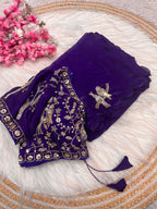 Satin Saree with Heavy Beaded Work Stitched Blouse