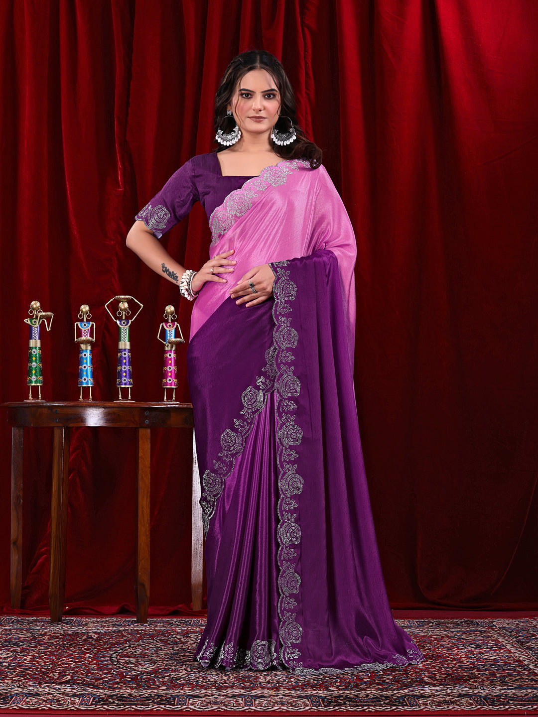 Chinon Shaded Saree with Siroski Diamond Work