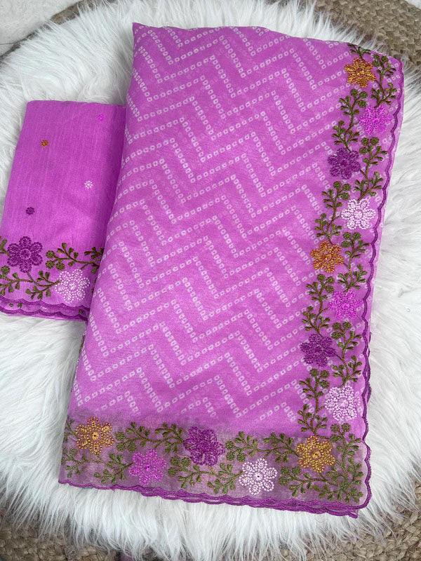 Bandhani Printed Cotton Silk Saree with Embroidery Work