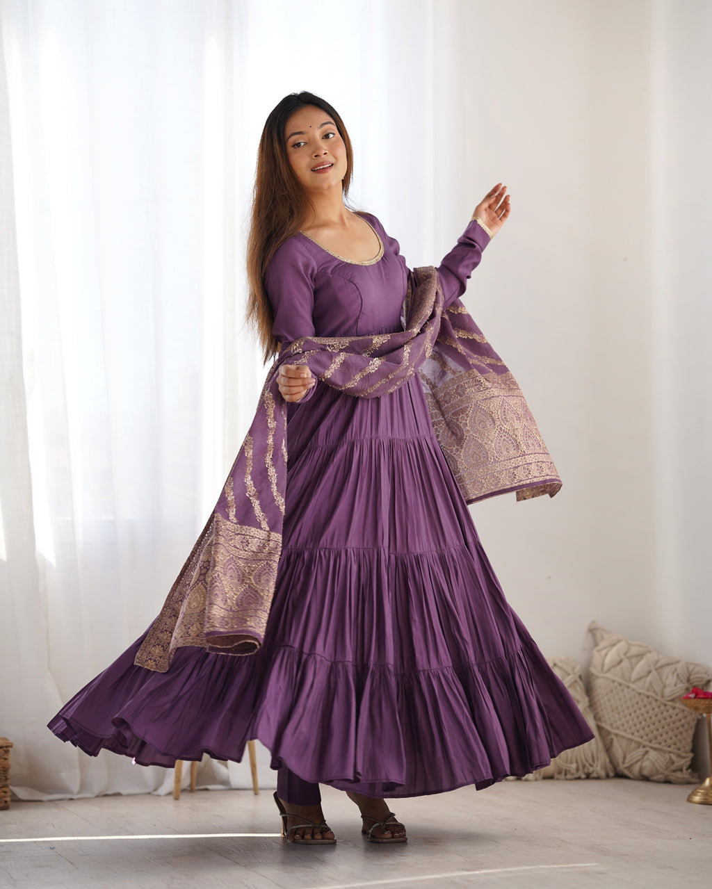 Roman Silk Chanderi Fully Flared Anarkali Suit Set
