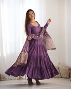 Roman Silk Chanderi Fully Flared Anarkali Suit Set