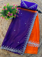 Chinon Embroidered Saree with Shaded Solid Color Design