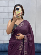 Shimmering Two-Tone Chiffon Saree with Exquisite Diamond Cut Work