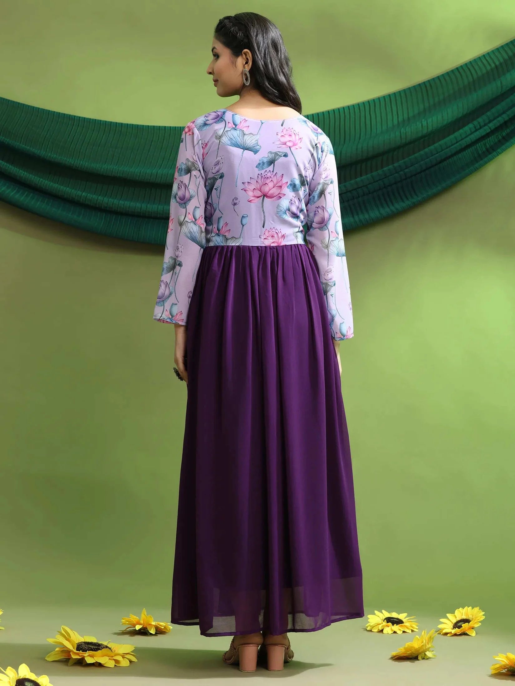 Georgette Embroidery Flared Maxi Gown