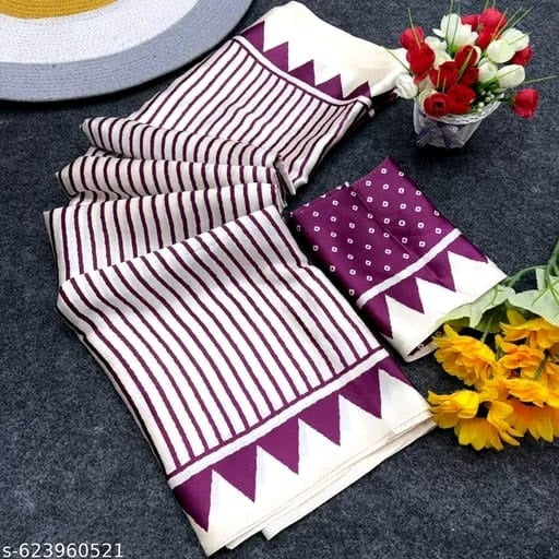 Crepe Silk Saree with Contemporary Geometric Stripes & Traditional Bandhani Print