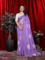 Ready To Wear Floral Print Handloom Pure Linen Saree