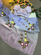 Exquisite Handpainted Crush Saree with Cut Dana Handwork & Designer Blouse