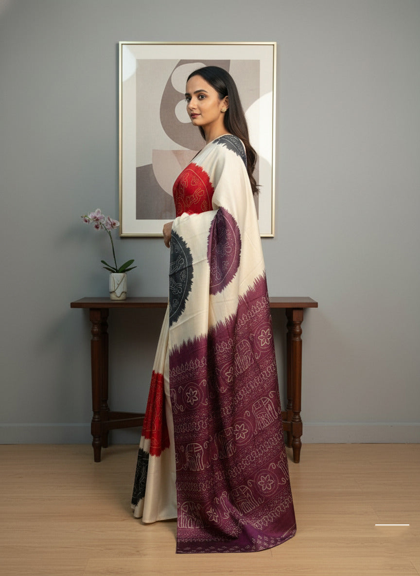 Bandhni Print Semi Model Satin Silk Saree